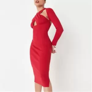 image of Missguided Petite Rib Cross Front Midaxi Dress - Red