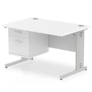 image of Impulse 1200 Rectangle Silver Cable Managed Leg Desk White 1 x 2 Drawer Fixed Ped