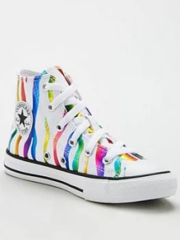 Image of Converse Childrens Chuck Taylor All Star Hi Metallic Zebra Stripe Trainers - White Multi