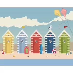 image of Beach Huts Blue Wall Mural - 3.5m x 2.8m