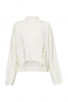 image of French Connection Nixo Knit Distressed High Neck Jumper Winter White