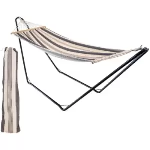 image of Harbour Housewares - Garden Spreader Bar Hammock with Stand - Navy Stripe