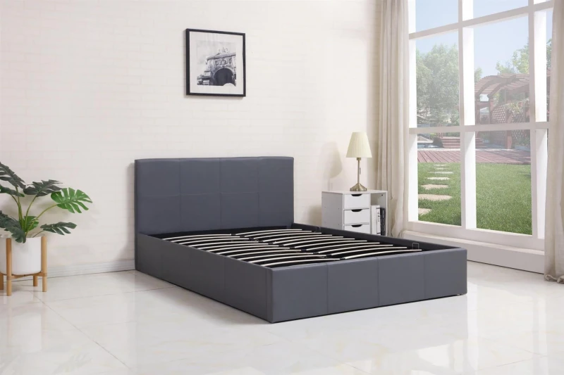 Image of KOSY KOALA Ottoman Storage Bed grey small double 4ft 6 leather and 1 Mattress bedroom furniture Grey