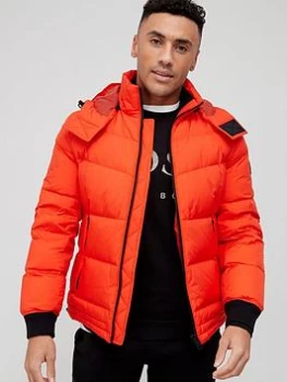 image of BOSS Out Padded Hooded Jacket - Bright Orange, Bright Orange, Size 52, Men