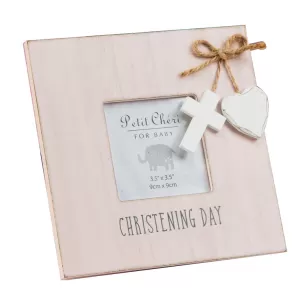 image of 3.5" x 3.5" - Petit Cheri Pink Christening Frame