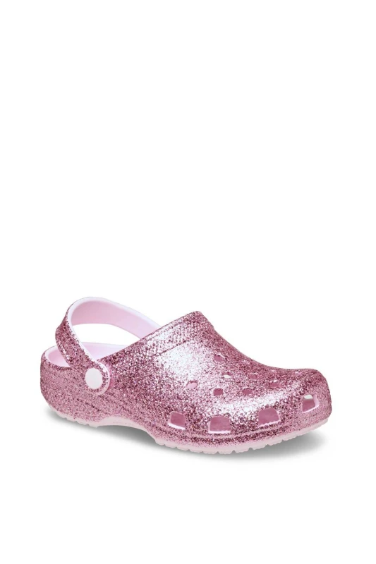 Image of Crocs Kids Classic Chunky Glitter Clogs Pink Milk C13