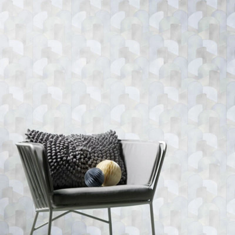 Image of Galerie Elle Decoration Light Grey Silver 3D Geometric Graphic Embossed Wallpaper