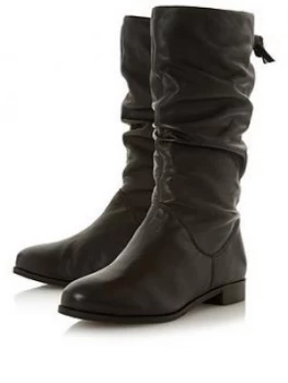 image of Dune London Rosalinda Wide Fit Ruched Calf Boot - Black/Leather, Black Leather, Size 5, Women