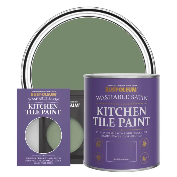 image of Rust-Oleum Kitchen Tile Paint, Satin Finish - ALL GREEN - 750ml