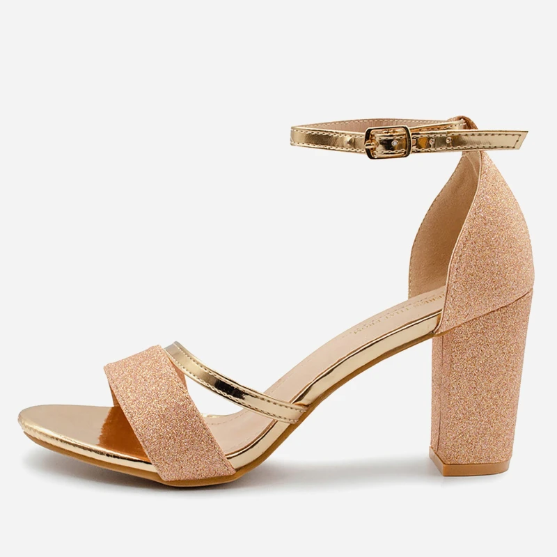 Image of Wheres That From Wheres Glitter Perla Mid Block Heel Sandals Ladies Rose Gold female 4 (37)
