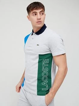 Image of Lacoste Colour Block Polo Shirt - Grey Size M Men