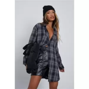 I Saw It First Charcoal Oversized Checked Brushed Shirt - Grey