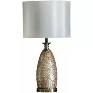 image of Table Lamp Capiz Detail Antique Brass Plate & Ivory Fabric 10W LED E27