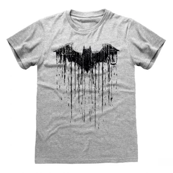 Image of Batman - Dripping Logo Unisex Large T-Shirt - Grey