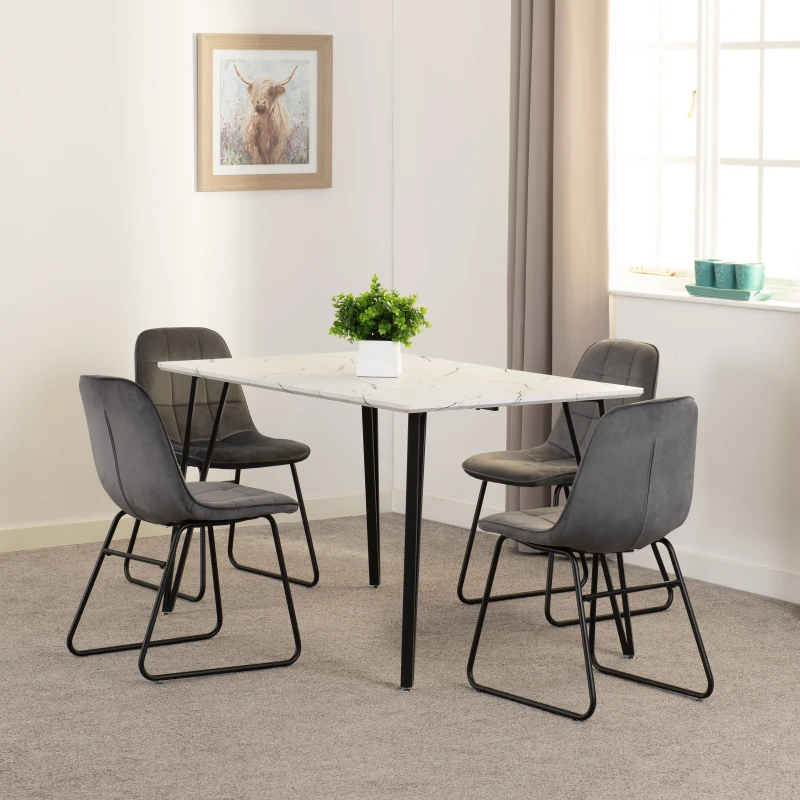 Image of Seconique Marlow & LUKas Dining Set (x4 Chairs) - White Marble/Grey Velvet, White 400-401-336