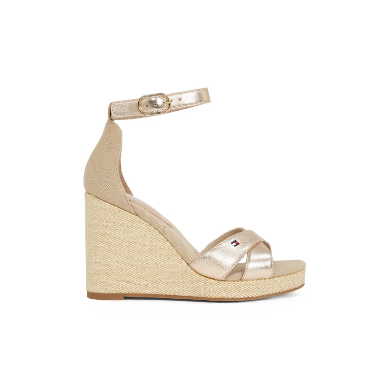 Image of Tommy Hilfiger Womens Flag Metallic High Wedge Heeled Sandal Gold female 7 (41)