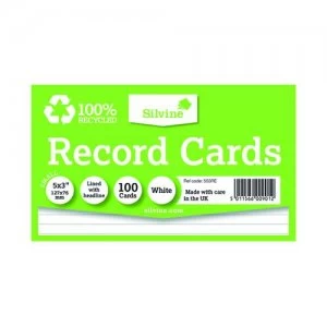 image of Silvine Climate Friendly Lined Record Cards 5 x 3" 553RE