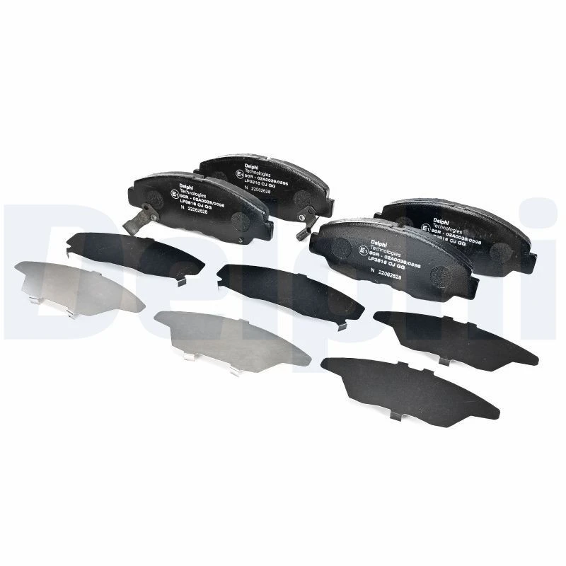 Image of DELPHI LP3816 Brake pad set with acoustic wear warning, with accessories, with anti-squeak plate Brake Pad Set,disc brake (402)