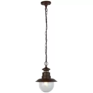 Image of Searchlight Station 1 Light Outdoor Pendant - Rustic Brown With Clear Glass