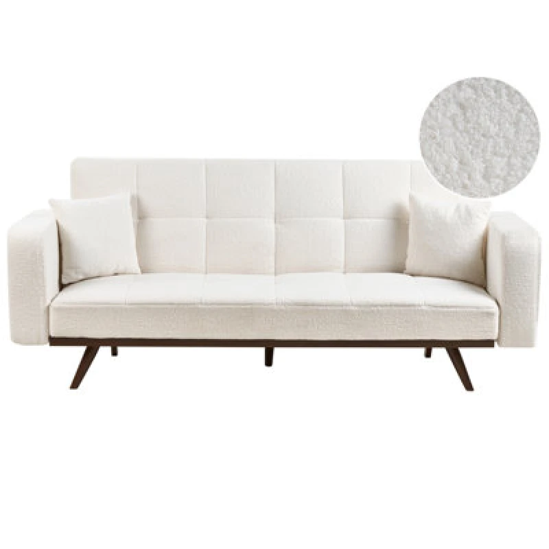 Image of Beliani Sofa Bed 3 Seater Hjulby Boucle Off-White