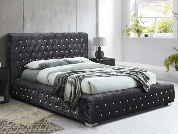 Image of Birlea Grande 6ft Super King Size Black Crushed Velvet Bed Frame