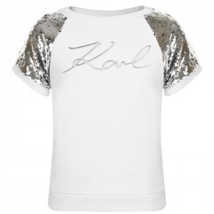 image of Karl Lagerfeld Children Girls Sequin Short Sleeve T Shirt - White 10B