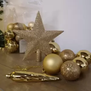 image of 33pcs Assorted Shatterproof Baubles Christmas Decoration with Tree Topper Star in Gold