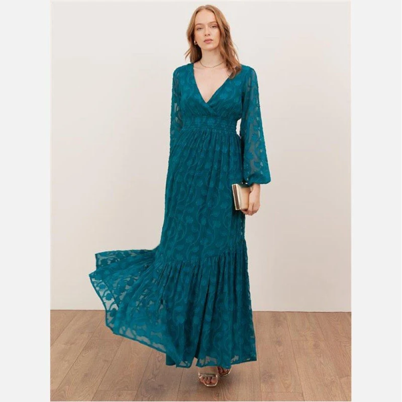 Image of Lovedrobe Womens Floral Burnout Asymmetric Split Hem Tie Back Maxi Dress in Teal Size: 8 Teal Female 8
