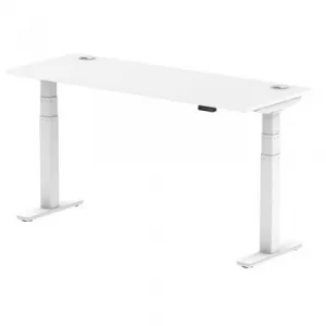 image of Air 1600/600 White Height Adjustable Desk with Cable Ports with White Legs