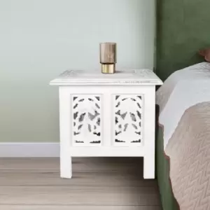 image of Topfurnishing - Antique Effect Square Carved Wooden Bedside Lamp Table Side End Coffee Tables [White,Medium 38x38x39 cm]