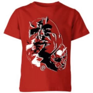 image of Marvel Knights Daredevil Layered Faces Kids T-Shirt - Red - 11-12 Years