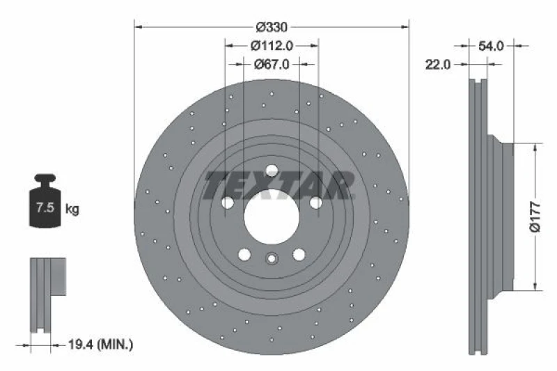 Image of Brake disc TEXTAR 92254505