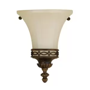 Image of Wall Light Opaque Glass Uplighter DetaiLED Fretwork Walnut LED E14 60W