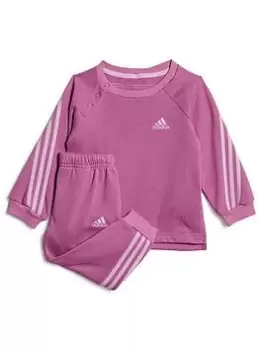 Image of adidas Favourites Toddlers Girls Badge Of Sport Crew & Jogger Set - Dark Pink Size 0-3 Months, Women