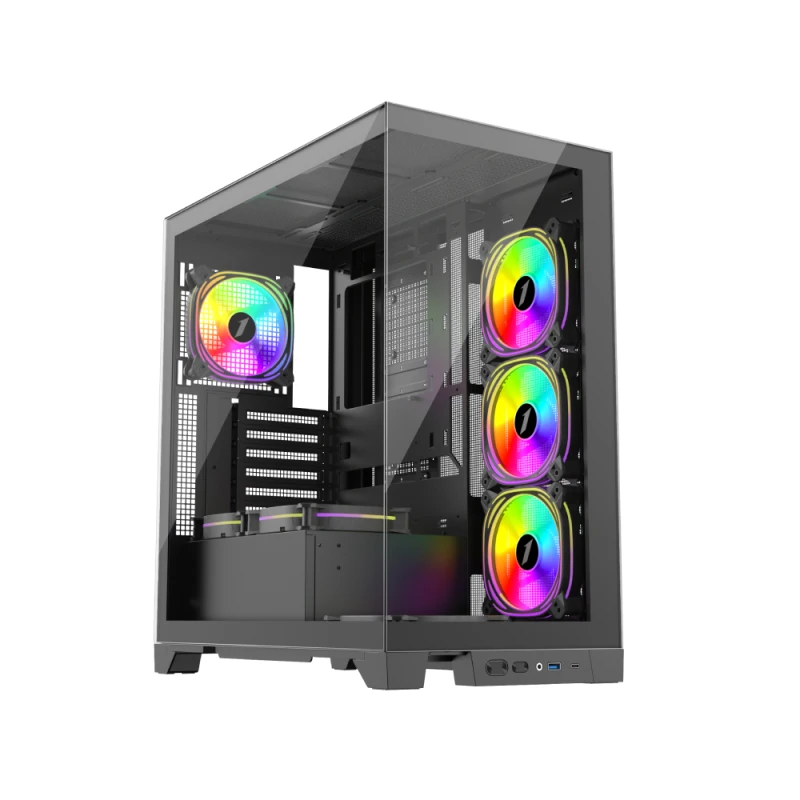 Image of MI8 Black Mid Tower Case by 1st Player MIKU - 7 ARGB Fans, Tempered Glass, Optimal Airflow, 425mm GPU Clearance MI8 BLACK