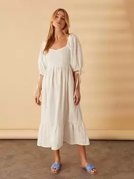 Image of Accessorize Puff Sleeve Textured Midi Dress - White Size M Women