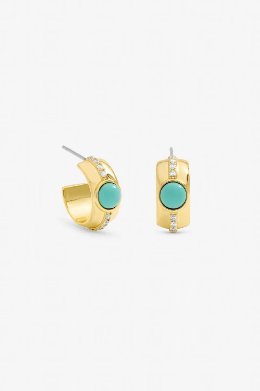 Image of Inicio Womens Gold Plated Crystal & Blue Stone Hoop Earrings - Gift Pouch Gold Female One Size