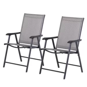 image of Outsunny Steel Frame Set of 2 Foldable Outdoor Garden Chairs Grey