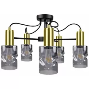 image of Keter Inger Multi Arm Semi Flush Ceiling Light Black, Gold, 60cm, 5x E27