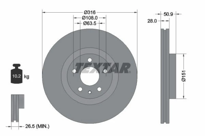 Image of Brake disc TEXTAR 92309603