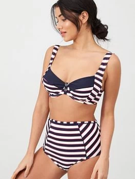 Panache Lucile High Waist Bikini Bottom - Navy/Stripe, Navy Stripe, Size 10, Women