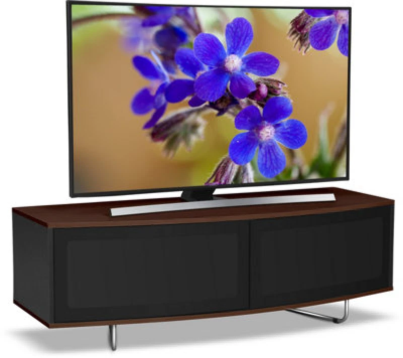 Image of CENTURION SUPPORTS Centurion Supports Caru Gloss Black and Walnut Beam-Thru Remote Friendly Super-Contemporary "D" Shape Design 32"-65" LED/ OLED / LC