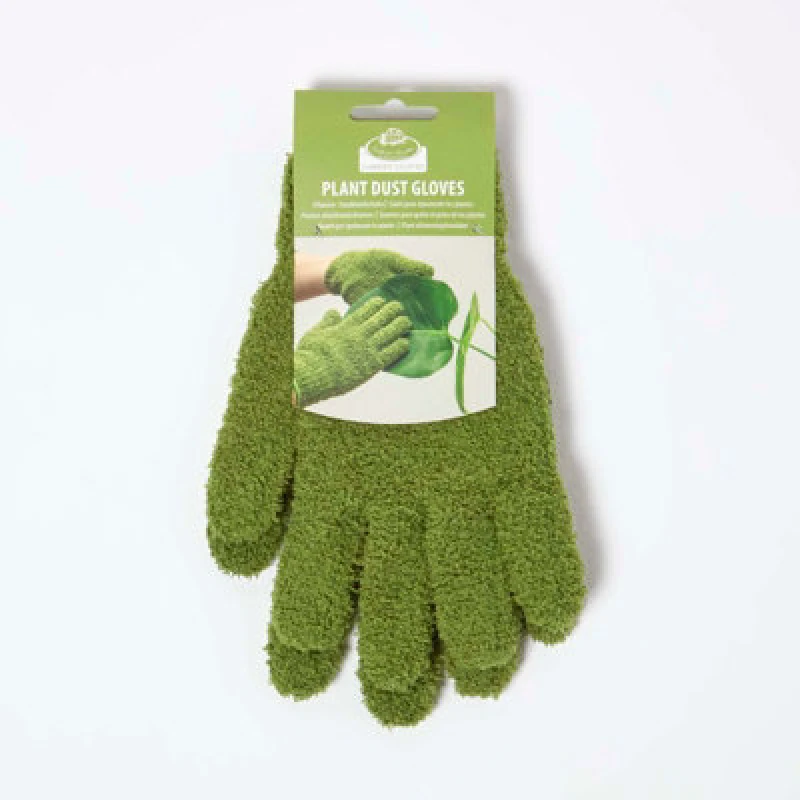Image of Homescapes Microfibre Dusting Gloves for Artificial Plants, Green Green