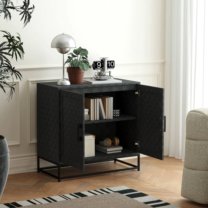 Image of HOMCOM Modern Storage Cupboard with Adjustable Shelf and 2 Doors, Black 83B-060V80BK