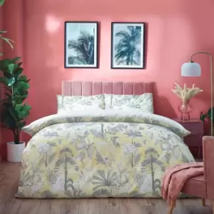 Image of Colony Palm Yellow Reversible Duvet Cover and Pillowcase Set Yellow