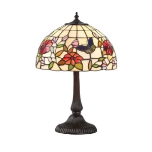 image of Butterfly 2 Light Small Table Lamp Bronze, Tiffany Style Glass, E14