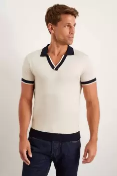 image of Mens Short Seeve Tipped Jonny Collar Knitted Top