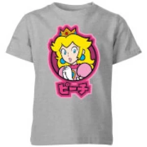 Image of Nintendo Super Mario Peach Kanji Kid's T-Shirt - Grey - 11-12 Years