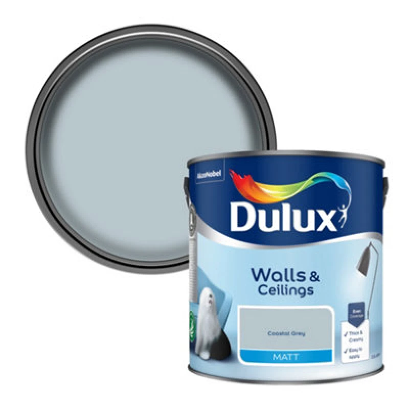 Image of Dulux Coastal Grey Matt Wall & Ceiling Emulsion Paint, 2.5L