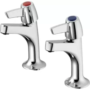 image of Armitage Shanks Sandringham 21 High Neck Sink Pillar Taps Lever Handles (2 Pack) in Chrome Brass